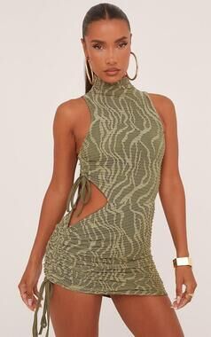EGO Olive Green Zebra Print Mini Bodycon Dress Medium